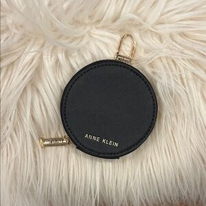 Anne Klein Black Round Coin Pouch with Gold Accents